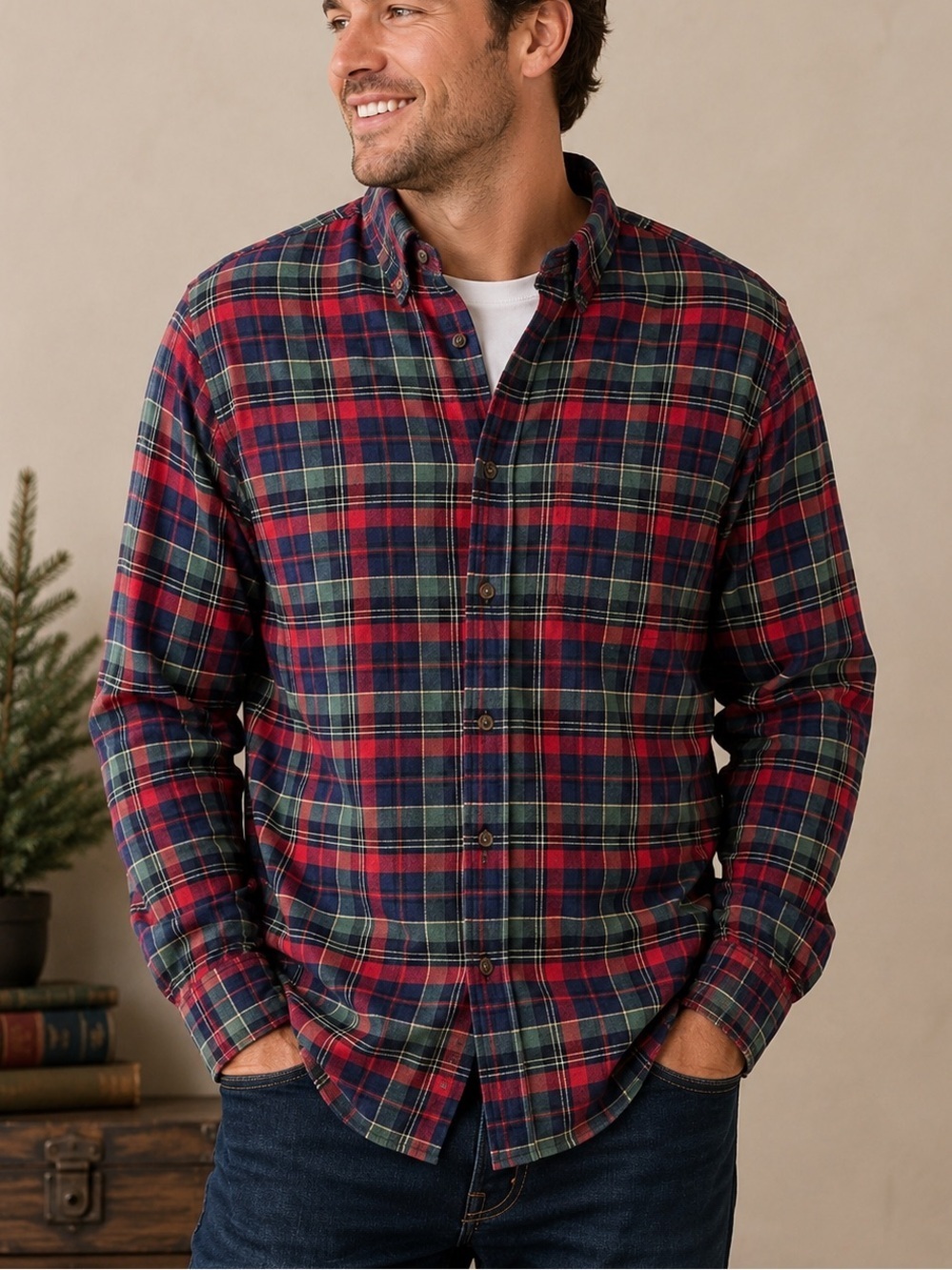 Brooks Brothers Red Green Plaid Flannel Button Down Shirt Men’s Large